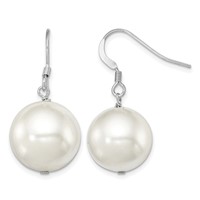 Sterling Silver Rhodium-plated 14-15mm White Round Shell Pearl Dangle Earrings view 1