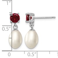 Sterling Silver Rhodium-plated 7-8mm White Teardrop Freshwater Cultured Pearl and 1.26GA Garnet Post Dangle Earrings view 4