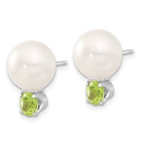 Sterling Silver Rhodium-plate 10-11mm Fwc Button Pearl Peridot Earrings view 2
