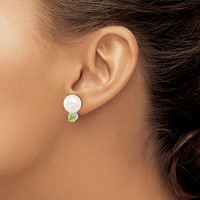 Sterling Silver Rhodium-plate 10-11mm Fwc Button Pearl Peridot Earrings view 3