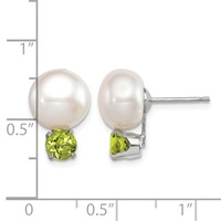 Sterling Silver Rhodium-plate 10-11mm Fwc Button Pearl Peridot Earrings view 4
