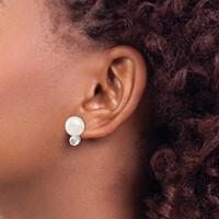 Sterling Silver Rhodium-plate 10-11mm Fwc Button Pearl White Topaz Earrings view 3