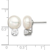 Sterling Silver Rhodium-plate 10-11mm Fwc Button Pearl White Topaz Earrings view 4