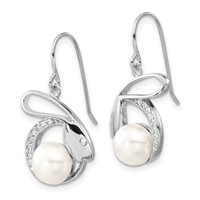 Sterling Silver Polished Freshwater Cultured Pearl & CZ Rabbit Dangle Earrings view 2