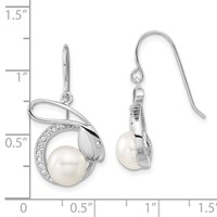 Sterling Silver Polished Freshwater Cultured Pearl & CZ Rabbit Dangle Earrings view 3