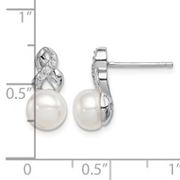 Sterling Silver Rhodium-plated 6-7mm White Button Freshwater Cultured Pearl and CZ Post Earrings view 4