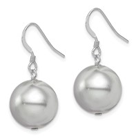 Sterling Silver Rhodium-plated 14-15mm Grey Round Shell Pearl Dangle Earrings view 2