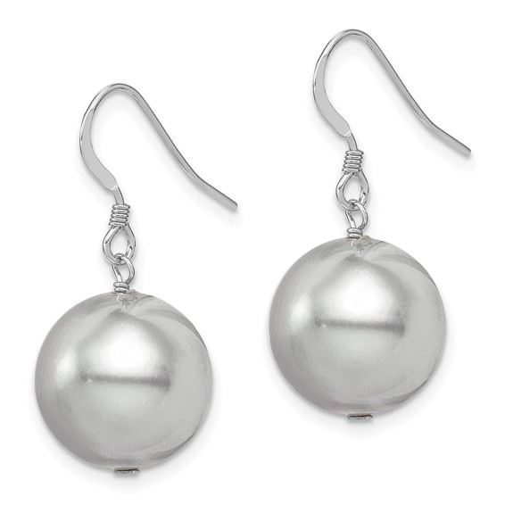 Sterling Silver Rhodium-plated 14-15mm Grey Round Shell Pearl Dangle Earrings
