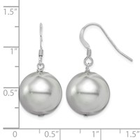 Sterling Silver Rhodium-plated 14-15mm Grey Round Shell Pearl Dangle Earrings view 4