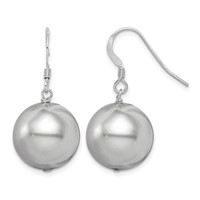Sterling Silver Rhodium-plated 14-15mm Grey Round Shell Pearl Dangle Earrings view 1