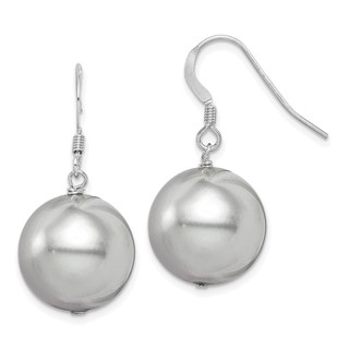 Sterling Silver Rhodium-plated 14-15mm Grey Round Shell Pearl Dangle Earrings