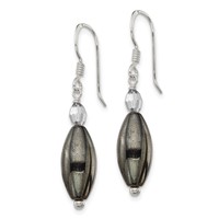 Sterling Silver Polished Crystal & Black Agate Dangle Earrings view 2