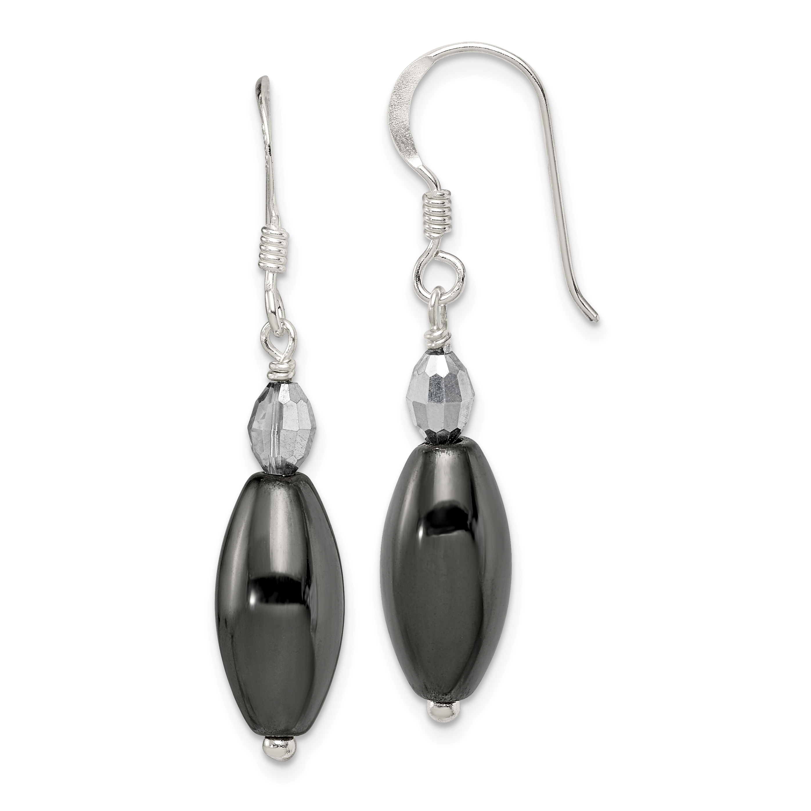 Sterling Silver Polished Crystal & Black Agate Dangle Earrings (QE12824)