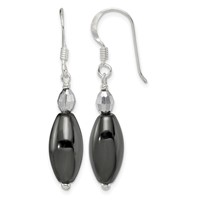 Sterling Silver Polished Crystal & Black Agate Dangle Earrings view 1