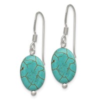 Sterling Silver Polished Blue Reconstructed Magnesite Oval Dangle Earrings view 2