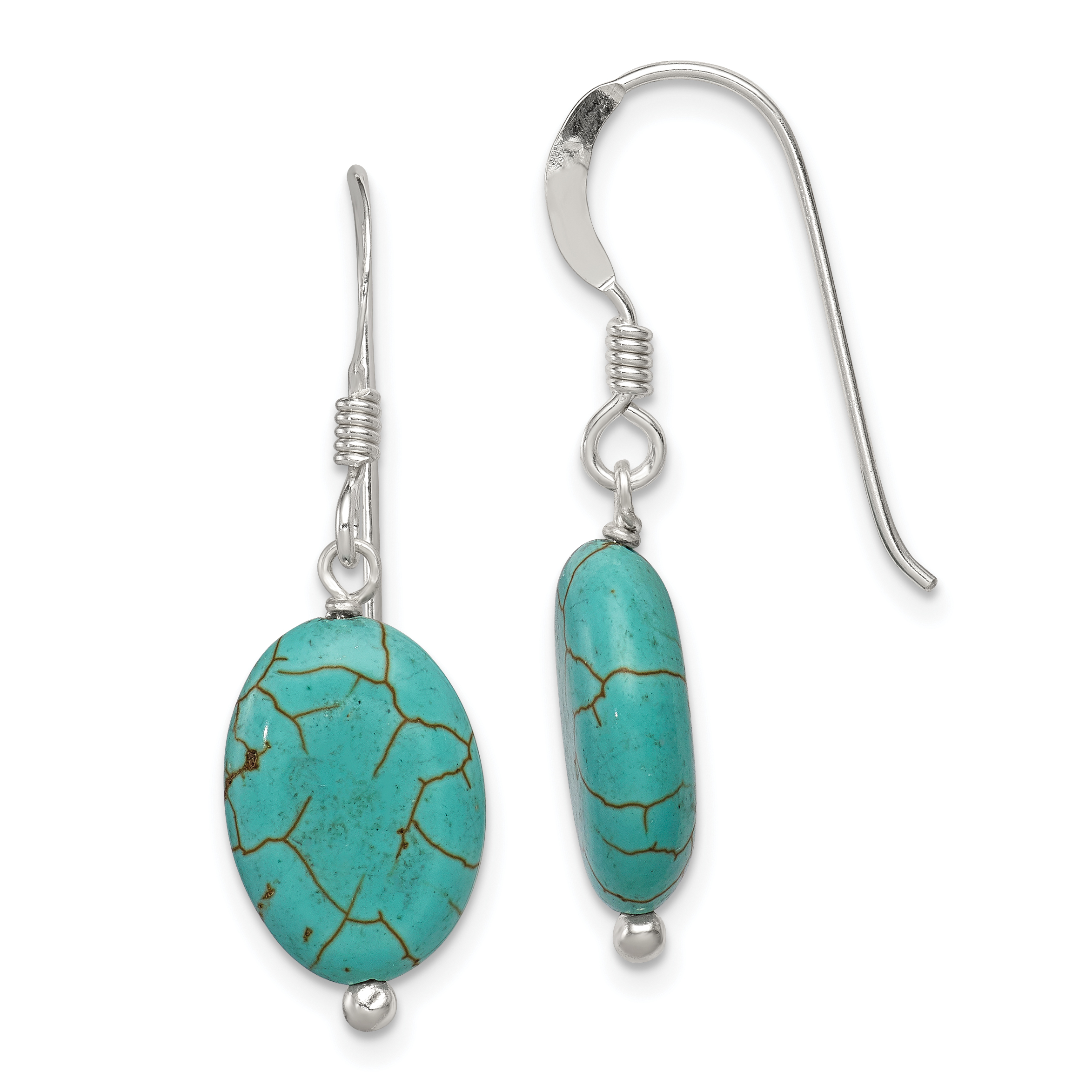 Sterling Silver Polished Blue Reconstructed Magnesite Oval Dangle Earrings (QE12825)