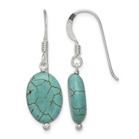 Sterling Silver Polished Blue Reconstructed Magnesite Oval Dangle Earrings view 1