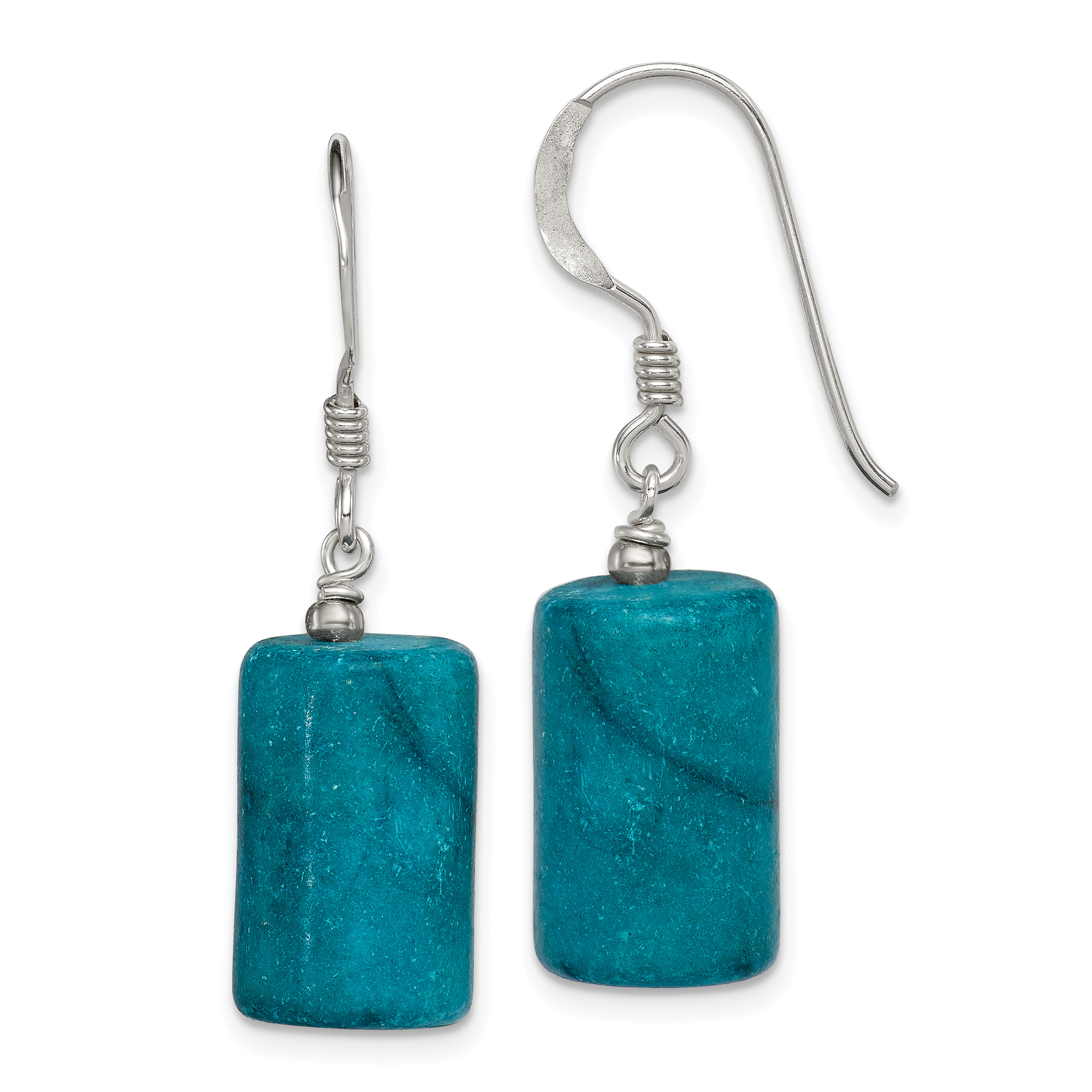 Sterling Silver Polished Blue Jasper Rectangle Dangle Earrings (QE12832)