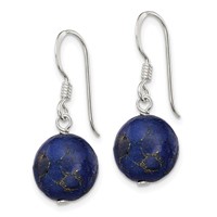 Sterling Silver Polished Round Reconstructed Lapis Dangle Earrings view 2