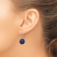 Sterling Silver Polished Round Reconstructed Lapis Dangle Earrings view 3