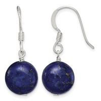Sterling Silver Polished Round Reconstructed Lapis Dangle Earrings view 1