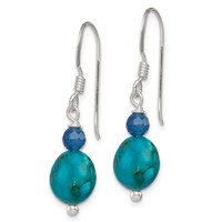 Sterling Silver Polished Blue Agate & Reconstructed Lapis Dangle Earrings view 2