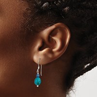 Sterling Silver Polished Blue Agate & Reconstructed Lapis Dangle Earrings view 3