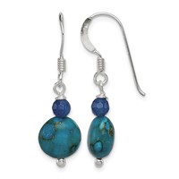 Sterling Silver Polished Blue Agate & Reconstructed Lapis Dangle Earrings view 1