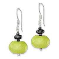 Sterling Silver Polished Green Jade & Hematite Dangle Earrings view 2