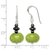 Sterling Silver Polished Green Jade & Hematite Dangle Earrings view 4