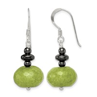 Sterling Silver Polished Green Jade & Hematite Dangle Earrings view 1