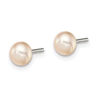 Sterling Silver Rhodium-plated 4-5mm Pink Button Freshwater Cultured Pearl Post Earrings view 2