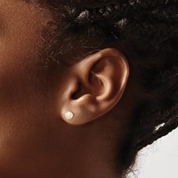 Sterling Silver Rhodium-plated 4-5mm Pink Button Freshwater Cultured Pearl Post Earrings view 3