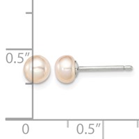 Sterling Silver Rhodium-plated 4-5mm Pink Button Freshwater Cultured Pearl Post Earrings view 4