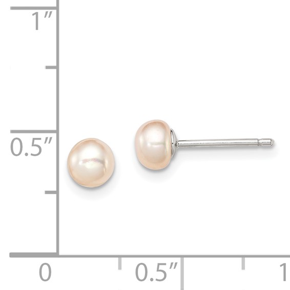 Sterling Silver Rhodium-plated 4-5mm Pink Button Freshwater Cultured Pearl Post Earrings