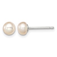 Sterling Silver Rhodium-plated 4-5mm Pink Button Freshwater Cultured Pearl Post Earrings view 1