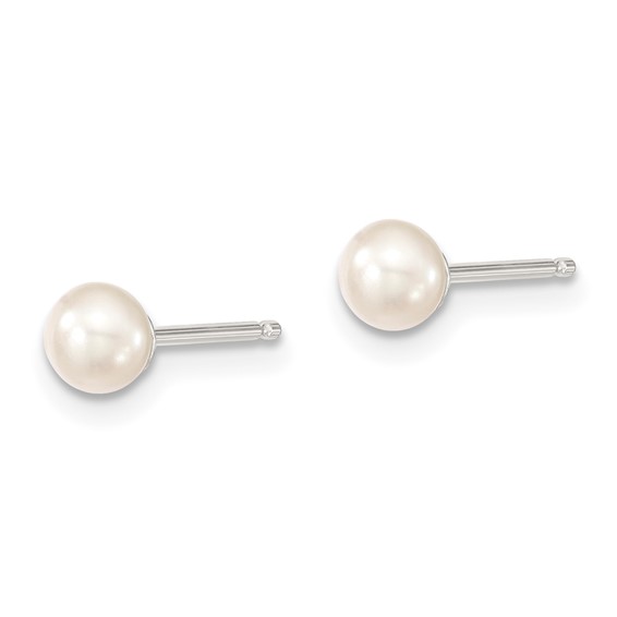 Sterling Silver Rhodium-plated 4-5mm White Button Freshwater Cultured Pearl Post Earrings