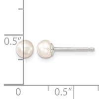 Sterling Silver Rhodium-plated 4-5mm White Button Freshwater Cultured Pearl Post Earrings view 4
