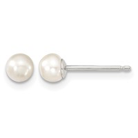 Sterling Silver Rhodium-plated 4-5mm White Button Freshwater Cultured Pearl Post Earrings view 1