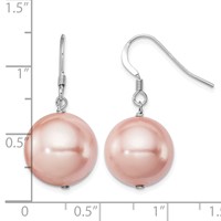 Sterling Silver Rhodium-plated 14-15mm Pink Round Shell Pearl Dangle Earrings view 4