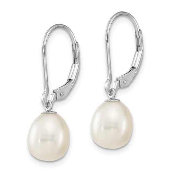 Sterling Silver Rhodium-plated 7-8mm Pink and White Rice Freshwater Cultured Pearl Leverback 2-piece Enhancer Set