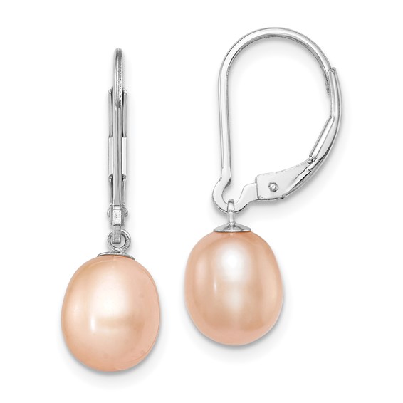 Sterling Silver Rhodium-plated 7-8mm Pink and White Rice Freshwater Cultured Pearl Leverback 2-piece Enhancer Set