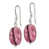 Sterling Silver Polished Oval Purple Jasper Dangle Earrings view 2