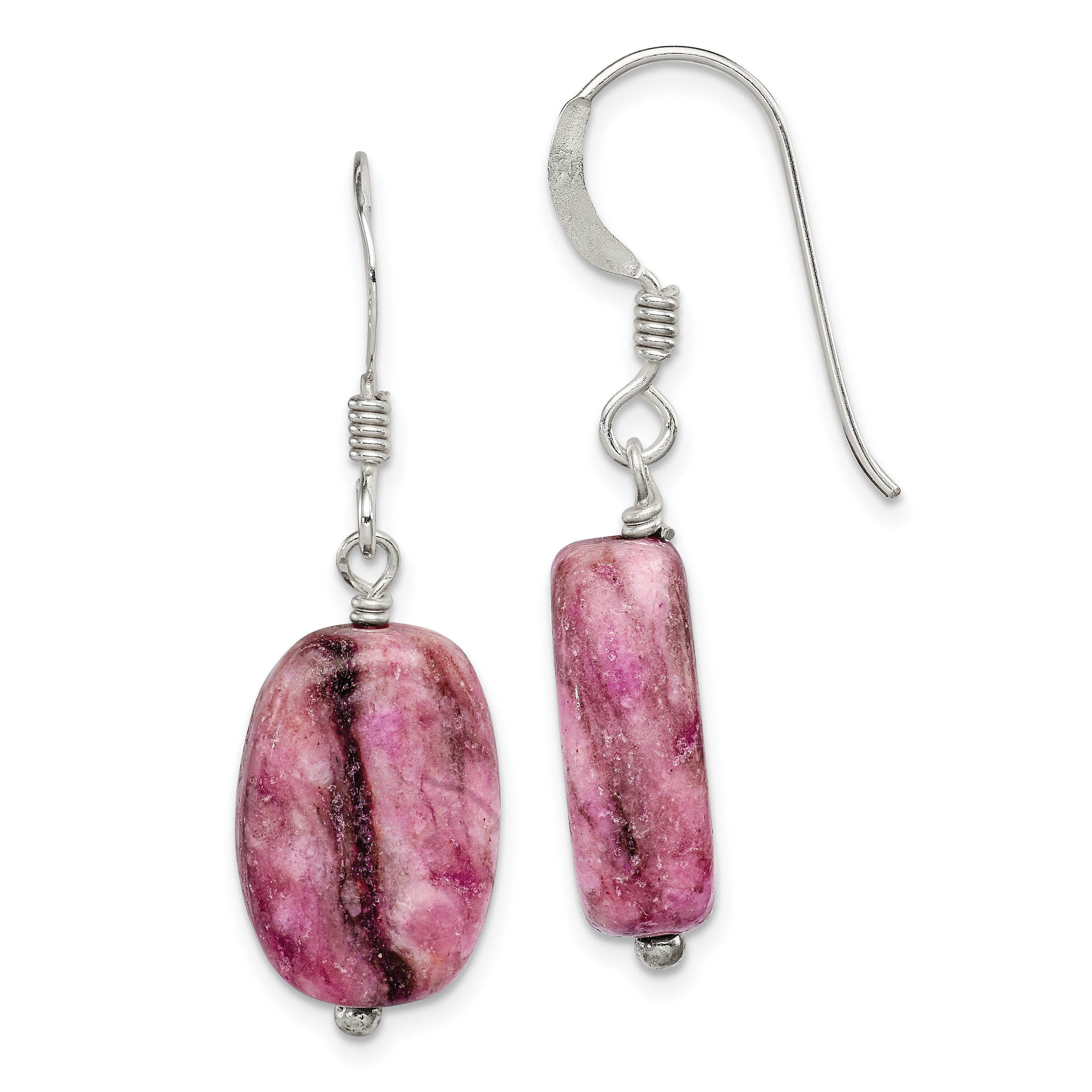 Sterling Silver Polished Oval Purple Jasper Dangle Earrings (QE12855)