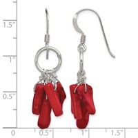 Sterling Silver Polished Red Coral and Circle Dangle French Hook Earrings view 4