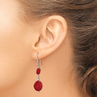 Sterling Silver Polished Round Red Coral Dangle French Hook Earrings view 3