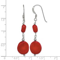 Sterling Silver Polished Round Red Coral Dangle French Hook Earrings view 4