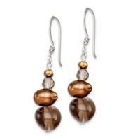 Sterling Silver Polished Fwc Pearl, Crystal & Smoky Quartz Dangle Earrings view 2