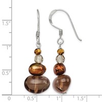 Sterling Silver Polished Fwc Pearl, Crystal & Smoky Quartz Dangle Earrings view 4