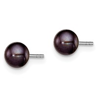 Sterling Silver Rhodium-plated 5-6mm Black Button Freshwater Cultured Pearl Post Earrings view 2